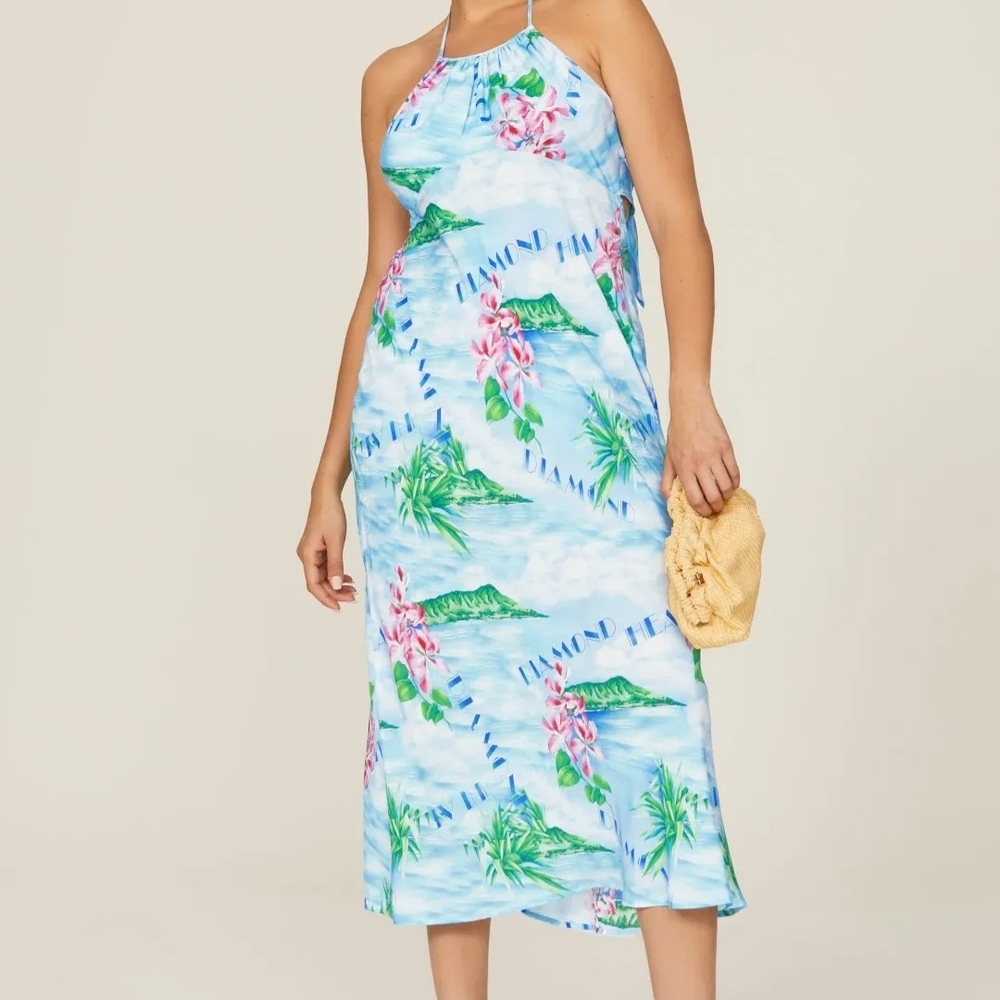 High-end Designer $930 Rixo MARILYN Diamond Head Hawaii Resortwear Dress Size L
